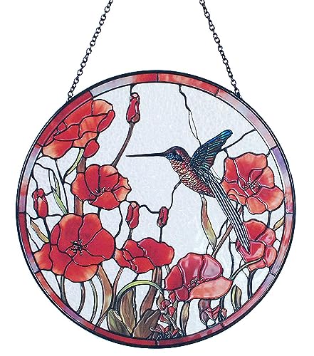 Galag 8-Inch Red Hummingbird Stained Glass Suncatcher for Windows & Gift