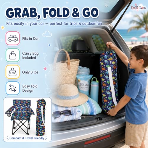 Kids Folding Camp Chair with Cup Holder & Carry Bag - Dinosaur Toddler Chair