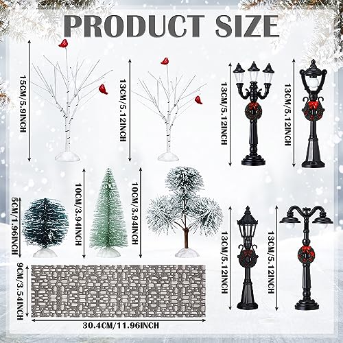 15-Piece Christmas Village Accessories Set - Miniature Trees & Street Lamps