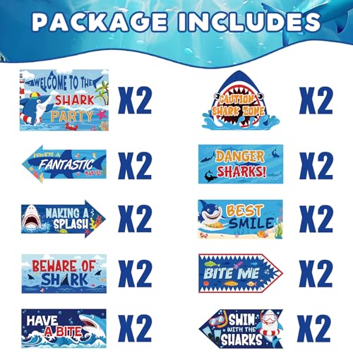 20 Pcs Shark Party Directional Signs - Under the Sea Birthday Decorations