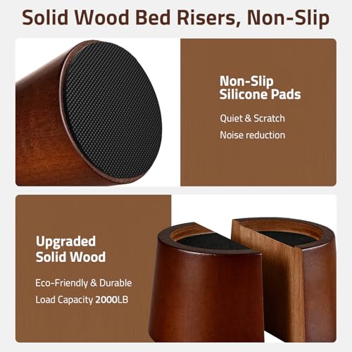 Solid Oak Wood Bed Risers 2 Inch - Heavy Duty Furniture Lifts (4 Pack)