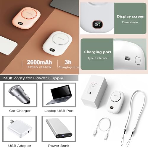 Portable Neck Fan and Handheld USB Rechargeable Personal Desk Fan 3-Speed White