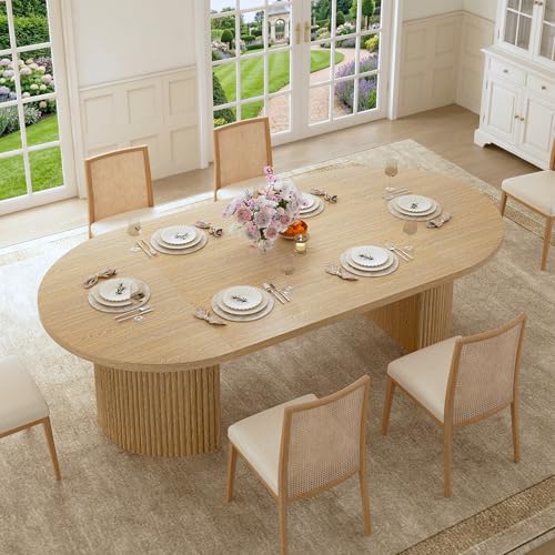 Extendable Round Dining Table, 39-77 Inch Oval Kitchen Table with Fluted Base