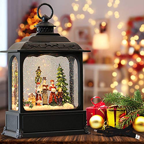 Christmas Musical Snow Globe Lantern with 6-Hour Timer, Carolers Scene