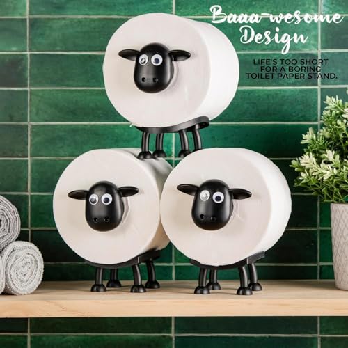 Sheep Toilet Roll Holder Set - Free Standing Cute 3D Printed Black Sheep Bathroom Decor and Tissue Storage