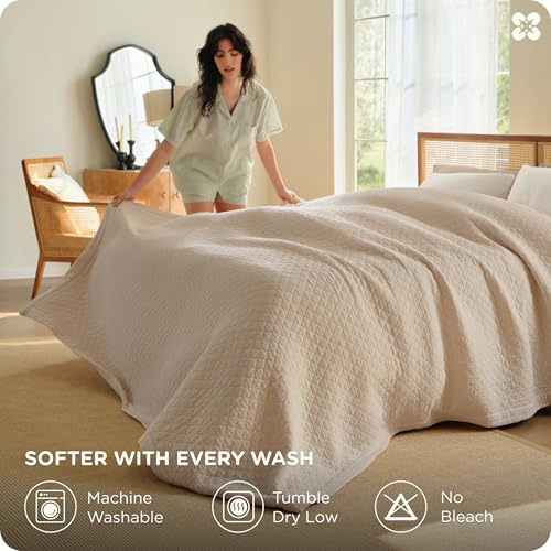 100% Cotton Muslin Blanket - 8-Layer King Size, Linen Beige
