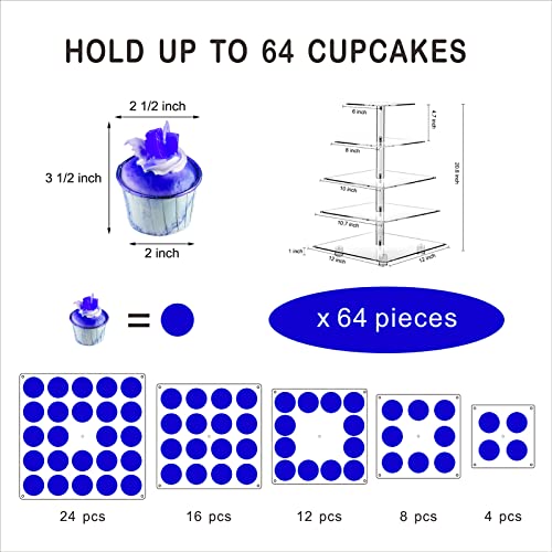 OLACHIKKO Blue 5-Tier Square Cupcake Stand with LED Light String - Wedding & Party Dessert Tower