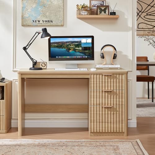 48-Inch Wooden Computer Desk with 3 Storage Drawers and Fluted Details