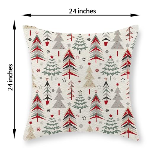 GOLIANDA Geometric Christmas Tree Pillow Covers Set of 2 24x24 Inches Linen Decor