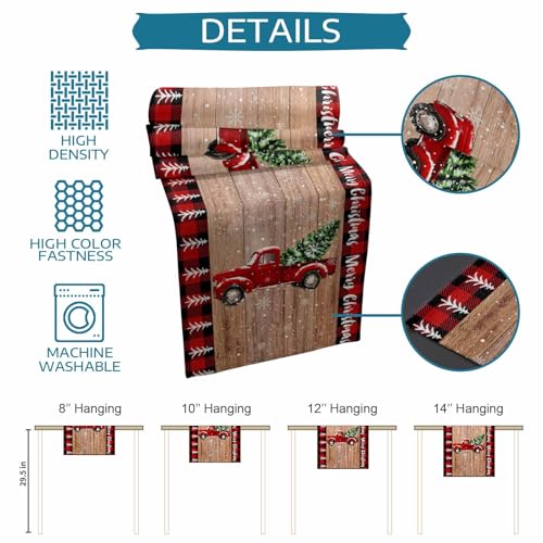 PIEPLE Christmas Red Truck Table Runner 13x36 Inch Farmhouse Holiday Decor