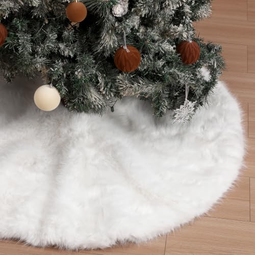 Halloscume 48 Inch Faux Fur Christmas Tree Skirt - Extra Thick White