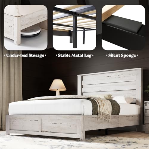 2-Piece Farmhouse Bedroom Set: Full Bed Frame and 6-Drawer Dresser
