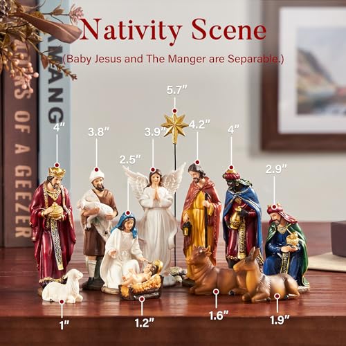 13-Piece Christmas Nativity Set - 3.9" Hand-Painted Resin Tabletop Figurines