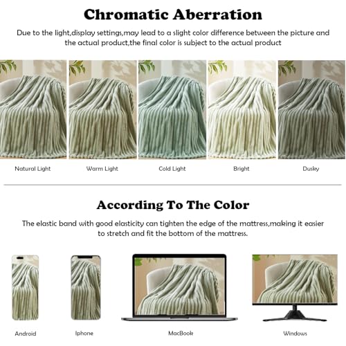 NEWCOSPLAY Sage Green Fleece Ribbed King Blanket 90x110 for Couch