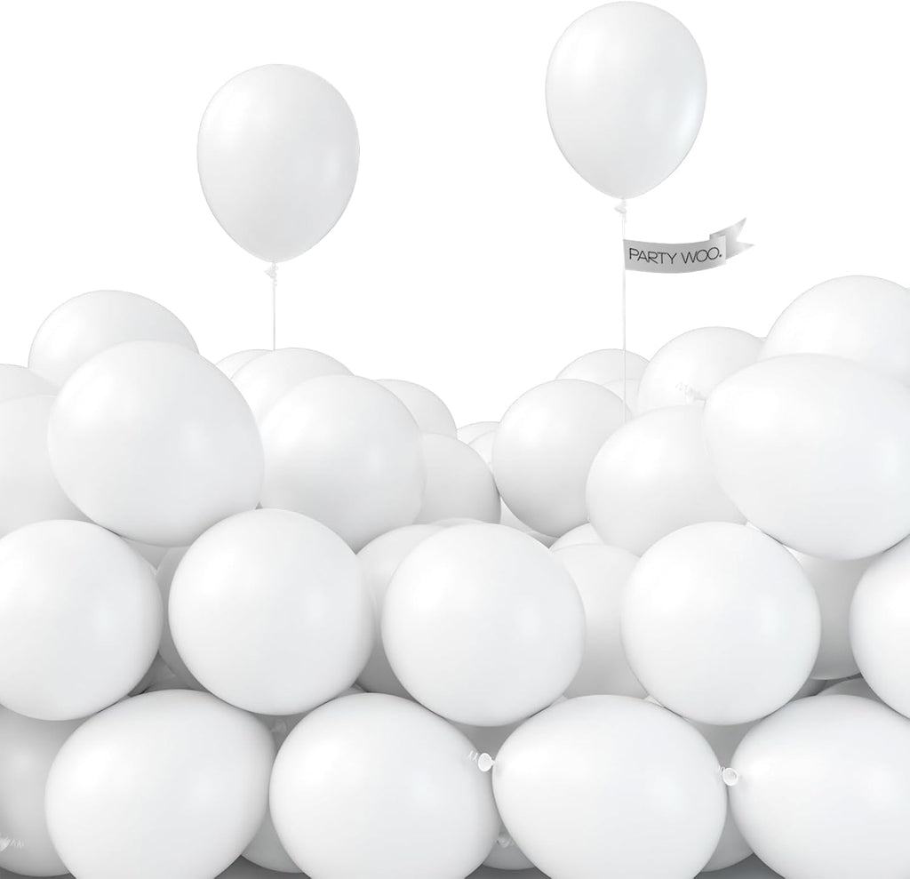 PartyWoo 5-Inch Matte White Balloons - 50 Pcs for Elegant Party & Wedding Decorations | Neutral Baby Shower Decor