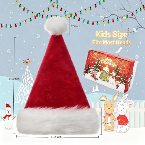 BSVI Double Santa Hat - Red Velvet Christmas Hat for Baby Kids Adults, One Size