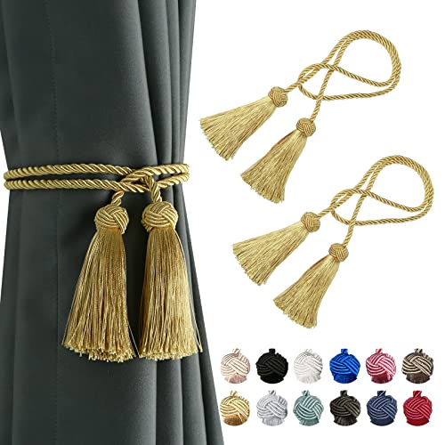 2 Pack Handmade Rope Curtain Tiebacks with Tassels, Adjustable Holdbacks
