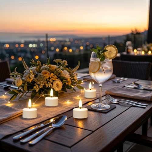 Lasumora Rechargeable White Tea Light Candles with Remote & Charging Base 12-Pack