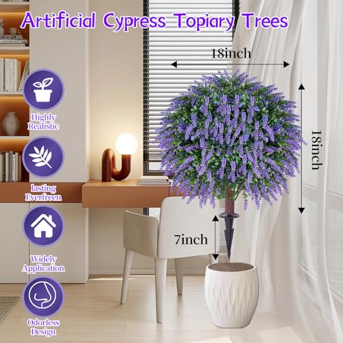 24-Inch Artificial Lavender Topiary Ball Tree Set - UV Resistant Faux Plant