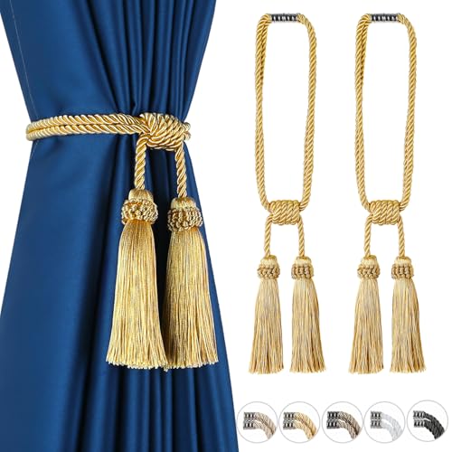 Magnetic Curtain Tiebacks with Tassels - 2 Pack Decorative Drapery Holdbacks