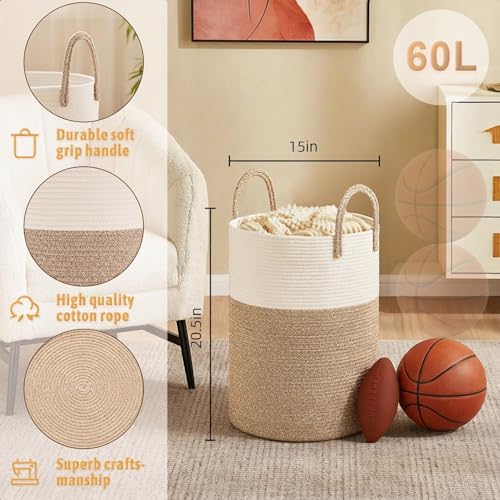 Woven Cotton Rope Laundry Basket 60L - Collapsible Storage Hamper