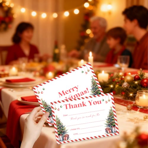 Christmas Tree Thank You Card Set with Envelope – Kids Holiday Greeting Cards, 20-Pack