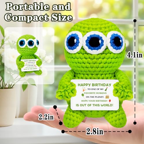 Birthday Crochet Alien Decor Gift for Women & Men – Handmade Desk Charm (3-inch) – Qucibm