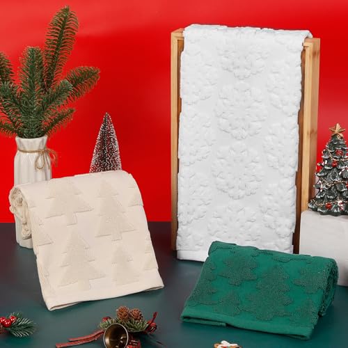 Christmas Tree Beige Hand Towels Set - Holiday Decorative Kitchen & Bathroom Towels - 2 Pack
