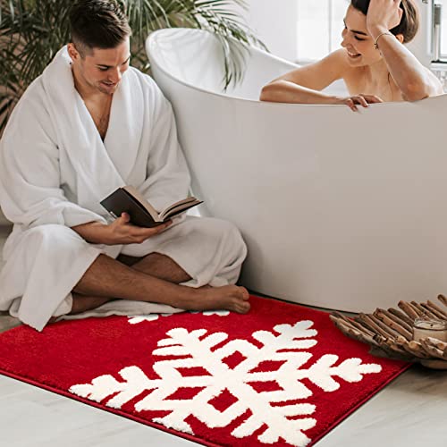 DEXDE Red Christmas Bathroom Rug 20x32 Inch Non-Slip Microfiber Bath Mat