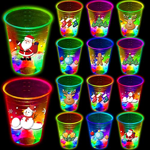 Mishunyus 24 Pack Glow Christmas Party Cups with LED Lights & Stickers