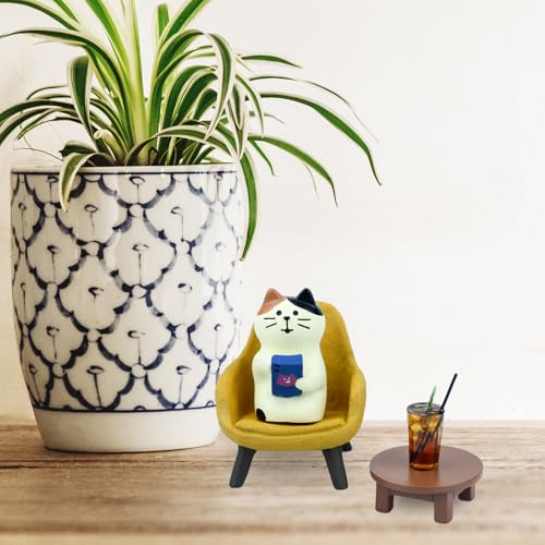 Miniature Cat Figurine Set with Sofa and Coffee - Cute Desk Decor