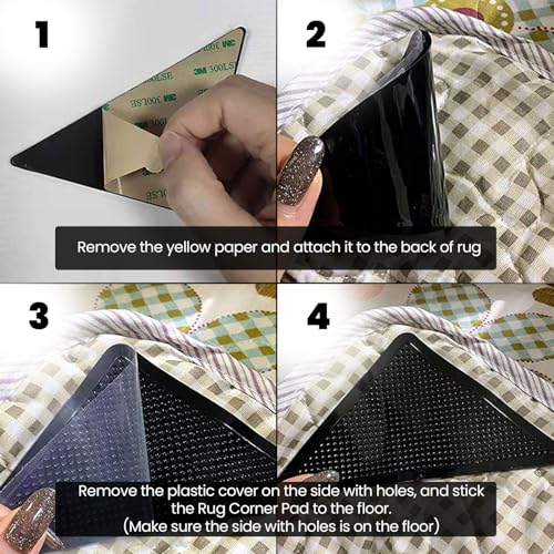 Reusable Non-Slip Rug Corner Pads for Hardwood Floors - 4 Pack