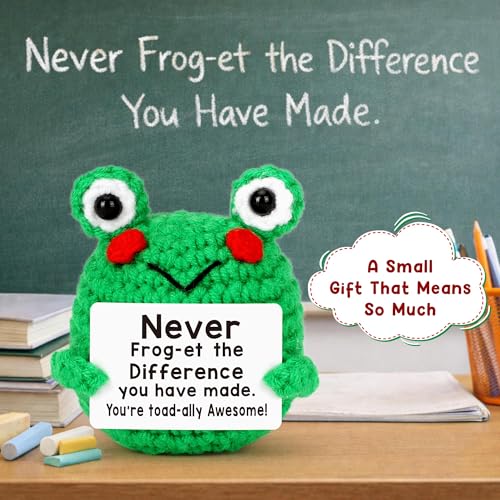 Handmade Crochet Frog Teacher Appreciation Gift with Thank You Card