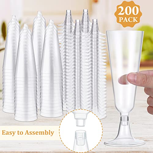 CHENGU 200 Pack Clear Disposable Plastic Champagne Flutes 5 oz for Weddings & Parties