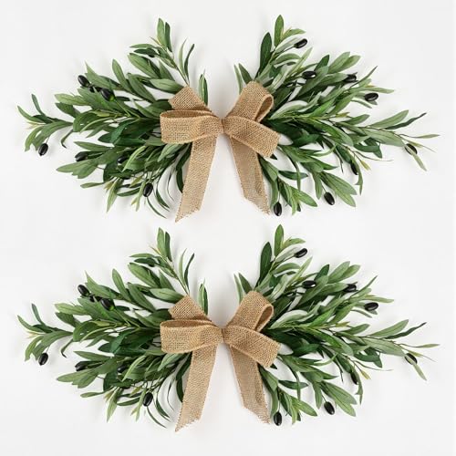 24-Inch Artificial Olive Branch Swag Set, Realistic Farmhouse Greenery