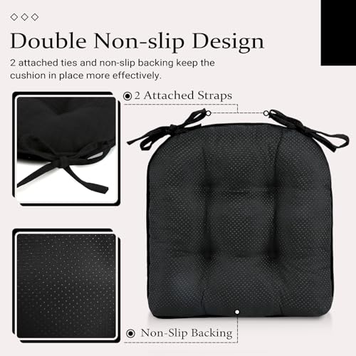 Non-Slip Dining Chair Cushions, Tufted Foam Kitchen Chair Pads Set of 4, Black