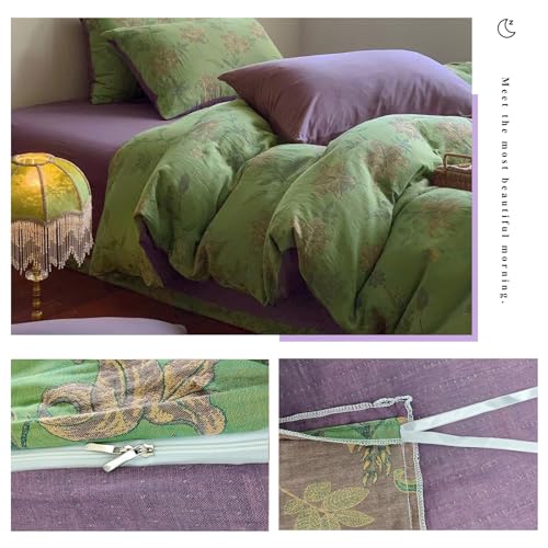 Linen Cotton Floral Jacquard Duvet Cover Set - 3 Piece Queen Bedding