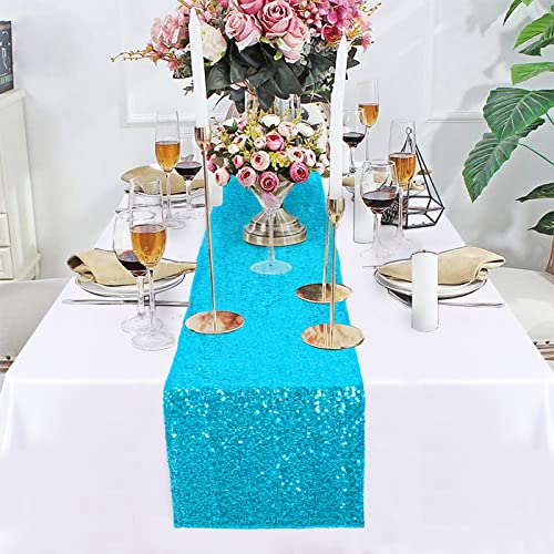 DUOBAO Aqua 12x72-Inch Sequin Table Runner for Weddings & Holidays - Party Decor