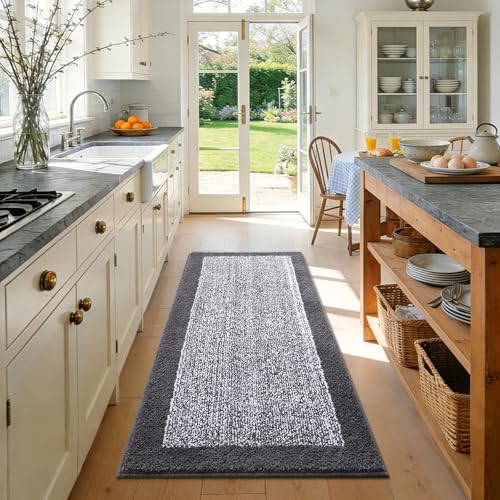 simpWalnut 2x4 Ft Large Bathroom Rug and Runner - Grey Non Slip Washable Mat