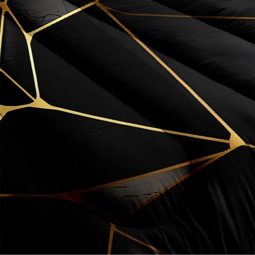 CCoutueChen Black Gold Geometric Comforter Set King Size Golden Metallic Foil Bedding Set Triangles Marble Print Comforter for Men Teens Boys 3Pcs Soft Summer Lightweight Bed Set