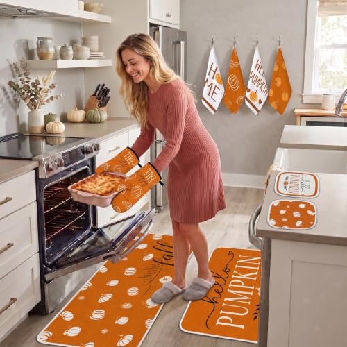 10-Piece Fall Pumpkin Kitchen Decor Set: Mats, Towels, Oven Mitts & Pot Holders
