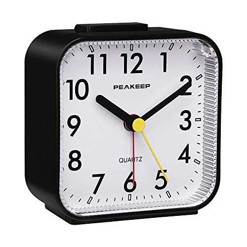 Small Analog Travel Alarm Clock, Silent Non-Ticking with Light and Snooze
