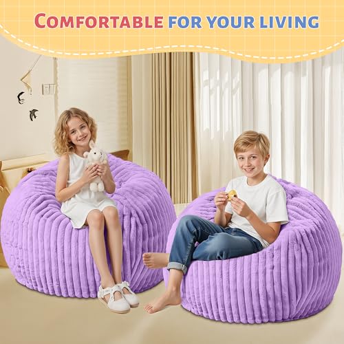 2ft Memory Foam Bean Bag Chair with Washable Stripe Plush Cover, Purple