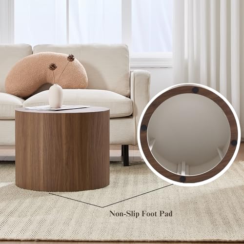 Round Wooden Nesting Coffee Table Set of 2, Walnut Finish End Tables