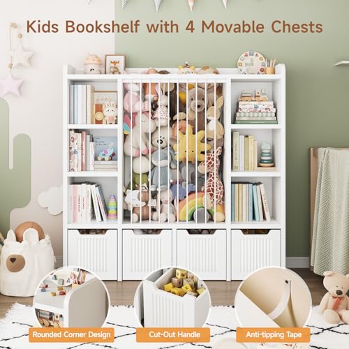 3-in-1 Toy Storage Organizer with Stuffed Animal Zoo and 4 Drawers