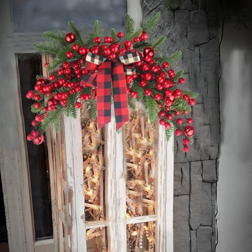 27-Inch Artificial Christmas Swag with Red Berries and Ribbon Bow