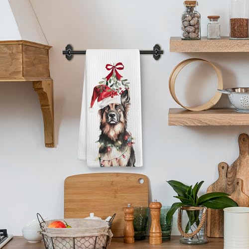 German Shepherd Dog Christmas Kitchen Towels - Funny Holiday Gift, 16x24 Inch - Dog Mom Decor