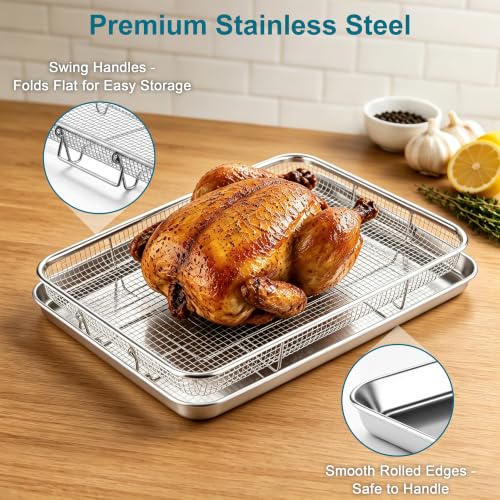 Large Stainless Steel Air Fryer Basket and Tray Set for Oven, 18" x 13"