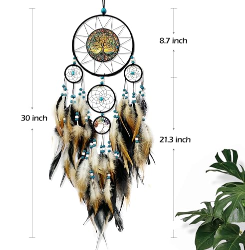 Tree of Life Dream Catcher Wall Decor - Hand-Woven Boho Hanging Ornament