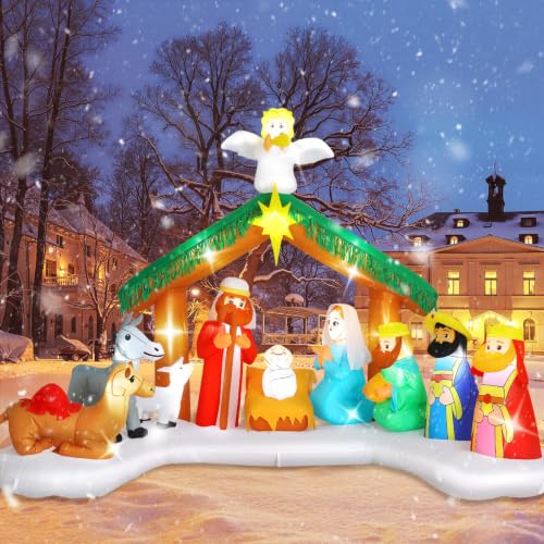 Elegear 12FT Nativity Scene Inflatable - Outdoor Christmas Decorations with LED Lights